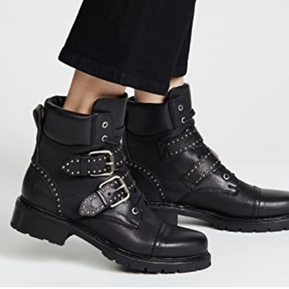 Frye Samantha Studded Belted Hiker Combat Boots - Picture 3 of 7